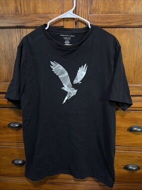 American Eagle Outfitters Black Tee with Silver Eagle Graphic
